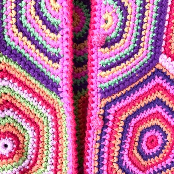 Vintage Isaac Mizrahi Granny Squares Crochet Sweater Cardigan 100% Cotton S M - Picture 9 of 10